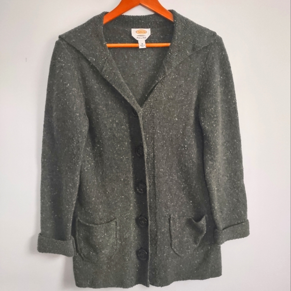Talbots Womens Green Thick Knit Long Sleeve Cardigan Sweater med‎ Made in Italy